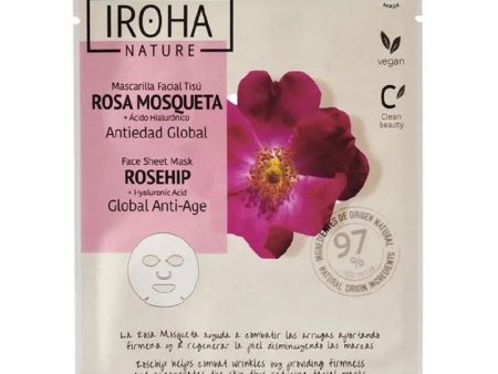 Stangrinamoji veido kaukė Iroha Anti-Age Face Sheet Mask With Rosehip & Hyaluronic Acid MTIN33 Discount