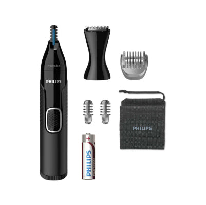 Philips Nose and ear trimmer NT5650 16 100% waterproof, AA-battery included, , precision comb, 2 eyebrow combs 3mm 5mm, on off button, black Fashion